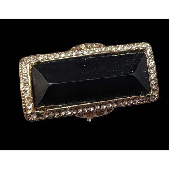 Art Deco Style Glam Black And Gold Stretch Statement Ring Size 6 3/4 - Picture 3 of 16